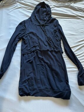 Latched Mama Navy Blue Hooded Longline Pullover Sweatshirt